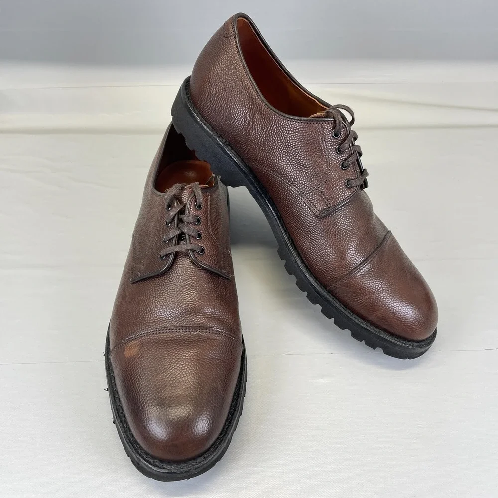 Allen Edmonds Tate Oxford Shoes Mens Size 10.5 D Brown Pebbled Leather Cap Toe